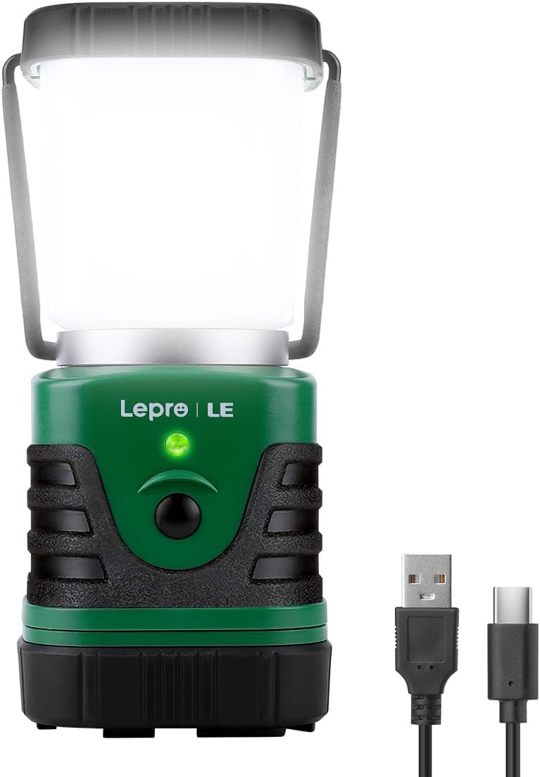 Lepro Rechargeable LED Camping Lantern, 1000LM Camping Light, 4400mAh Battery, 4 Modes Waterproof Tent Lamp for Emergency, Power Outage, Hurricane Survival Gear, USB Cable Included