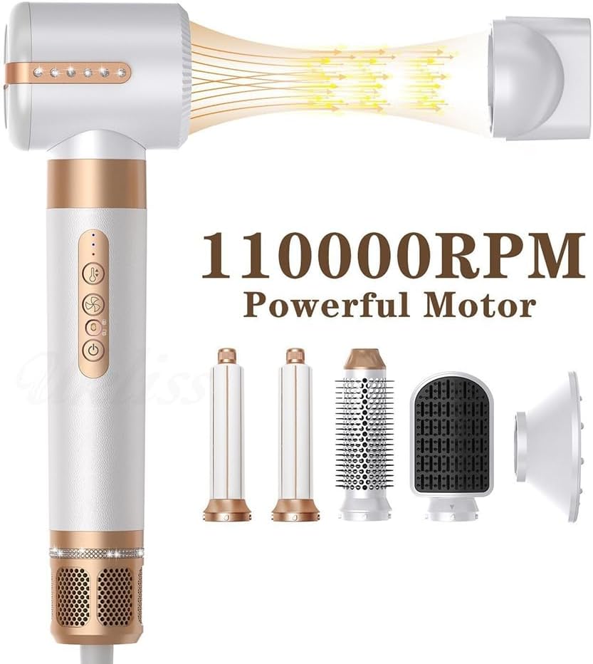 Heeucnon 7 in 1 Multifunctional Styler Curler Automatic Curling Hair Dryer 1400W Powerful Hair Straightener Set US Plug