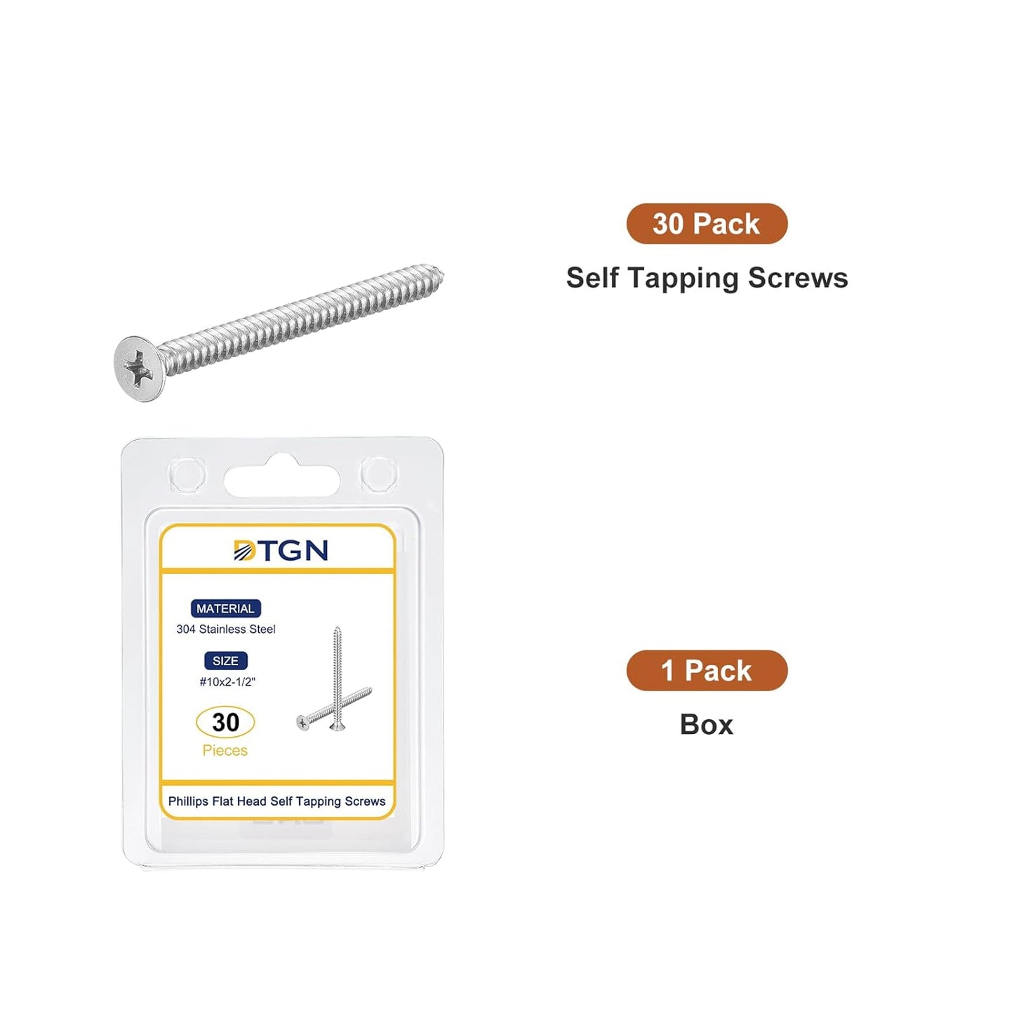 DTGN 100Pcs #8x1 Flat Head Wood Screws, 304 Stainless Steel Phillips Self Tapping Screws - Good for Woodworking, Furniture - Silver