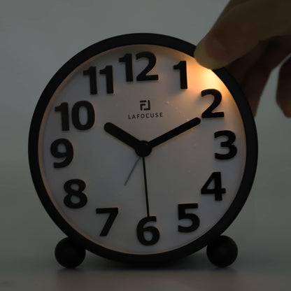 Lafocuse 4 Inch Silent Alarm Clock, Analog Alarm Clocks Non Ticking for Bedrooms Bedside Desk Table with Night Light and Snooze Function