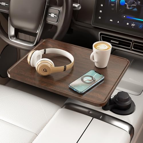 Car Desk & Cup Holder Tray | 360° Rotating Wooden Car Table for Laptop, Meals & Travel