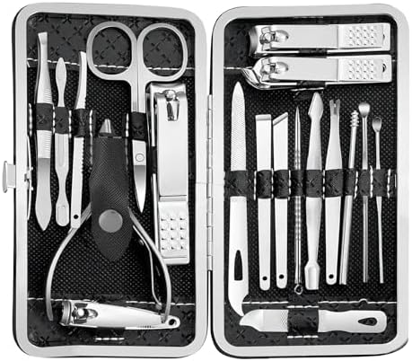 Manicure Set - 19 in 1 Professional Nail Clippers Pedicure Kit, Manicure Tool Kit, Stainless Steel Facial Grooming Set Kit, Gift Idea for Women, Men, Girls, Teens, Beige