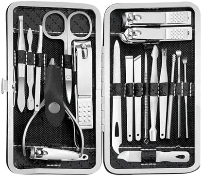 Manicure Set - 19 in 1 Professional Nail Clippers Pedicure Kit, Manicure Tool Kit, Stainless Steel Facial Grooming Set Kit, Gift Idea for Women, Men, Girls, Teens, Beige