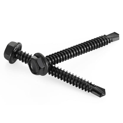 #10 x 1 Hex Washer Head Self Tapping Drilling Screws Black Oxidized, 410 Stainless Steel, 100 PCS