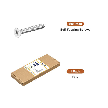 DTGN 100Pcs #6x1/2 Flat Head Wood Screws, 304 Stainless Steel Phillips Self Tapping Screws - Good for Woodworking, Furniture - Silver