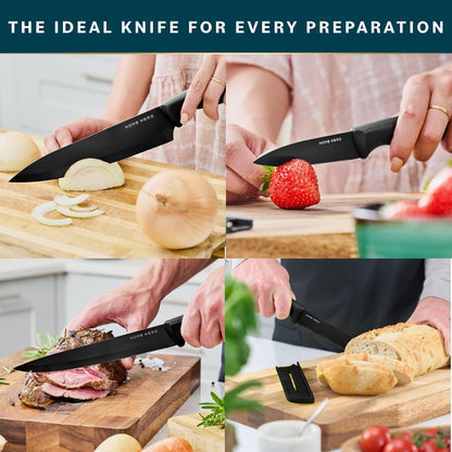 Home Hero Ultra-Sharp Stainless Steel Kitchen Knife Set - Chef Knife with Knife Sharpener - Steak Knives - Couteau Cuisine (11 pcs Set - Black with Sheath)