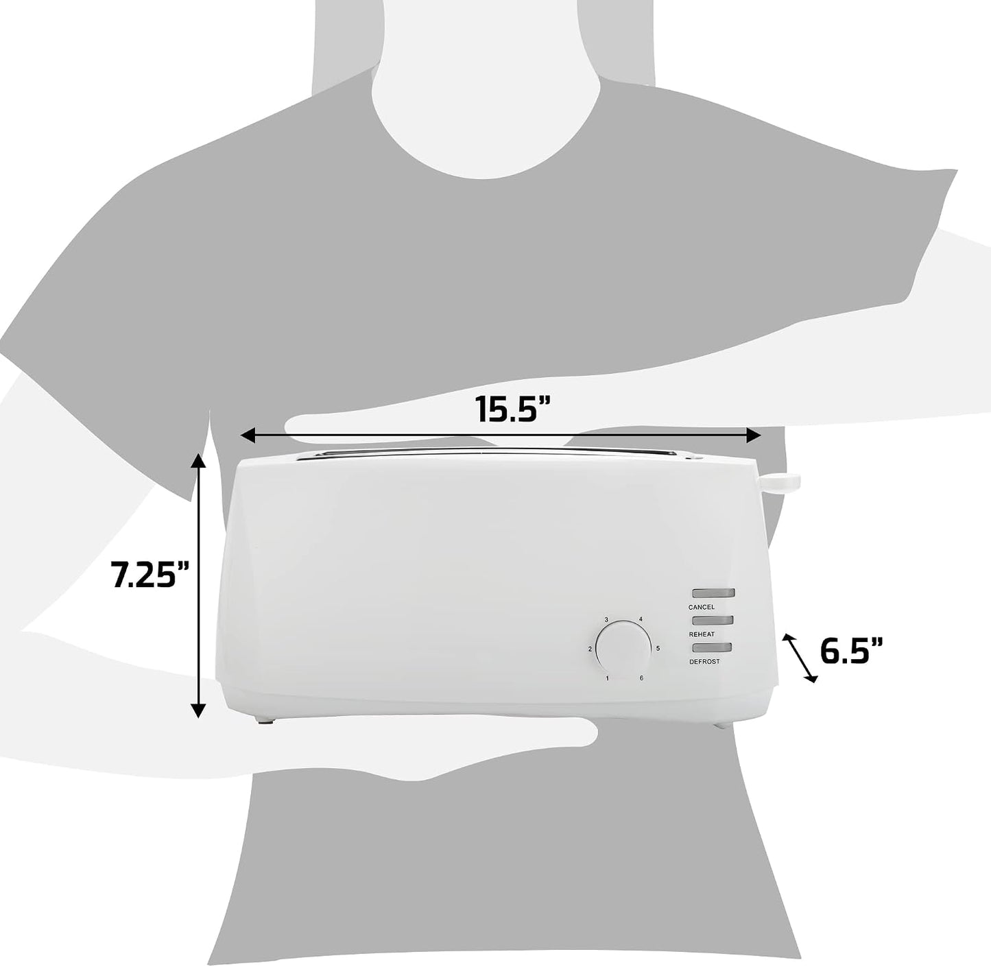 Maxi-Matic ECT-4829 Grille-pain long Cool Touch 4 tranches avec fentes extra larges de 3,2 cm pour bagels, gaufres et pains sp�ciaux, CANCEL, r�chauffer, d�congeler 6 r�glages d'ombre, blanc