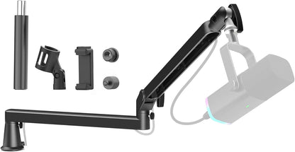 Microphone Boom Arm, Low Profile Mic Arm Professional Adjustable Solid Desk Mount Clamp,Cable Management Microphone Arm Stand for Podcast Streaming Gaming Studio Mic Stand White