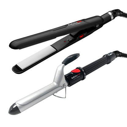 BaBylissPRO Ceramic Styling Duo, 1 inch Ceramic Flat Iron, and 1 inch Ceramic Curling Iron, Dual Voltage, Heats Up To 450 Degress Fahrenheit