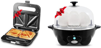 Elite Gourmet ESM-2207SS# Stainless Steel Sandwich Panini Maker Grilled Cheese Machine Tuna Melt Omelets Non-stick Cooking Surface, 2 Slice, 750 Watts, Stainless Steel