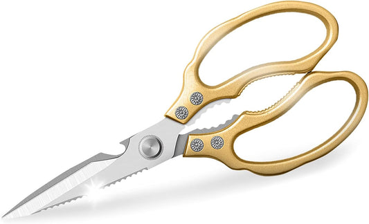 Gold Kitchen Scissors – Heavy Duty Stainless Steel Shears for Meat, Poultry, Herbs, Vegetables, and Baking, Dishwasher Safe, Multi-Functional Kitchen Tool