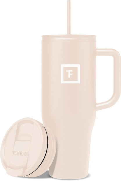 Insulated Tumbler with Straw Lid & Handle - 32oz (2 Lids) - Vacuum Leakproof Double Walled Stainless Steel Travel Mug Cup for Coffee Tea Water Hold Cold Iced Drinks - Fits Car Cup Holder