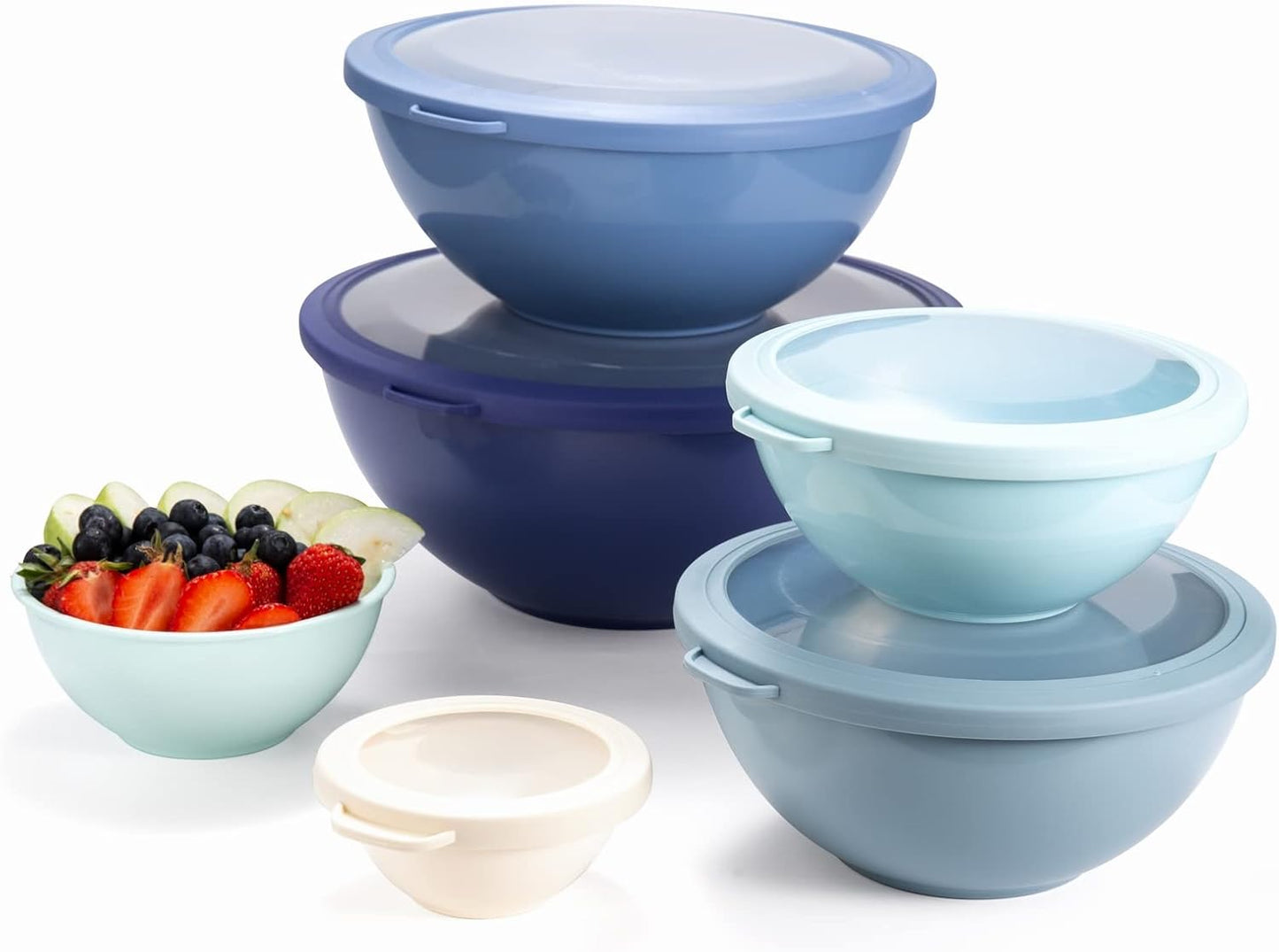 COOK WITH COLOR Mixing Bowls with TPR Lids - 12 Piece Plastic Nesting Bowls Set Includes 6 Prep Bowls and 6 Lids, Microwave Safe Mixing Bowl Set (Mint)