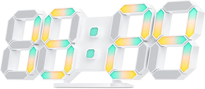 EDUP HOME 3D LED Wall Clock Desk Alarm Clock 7 Colors 9.7" with Remote Control, Digital Alarm Clock Adjustable Brightness Timer 12/24 Hr Time/Date/Temperature for Kid Bedroom/Kitchen/Office