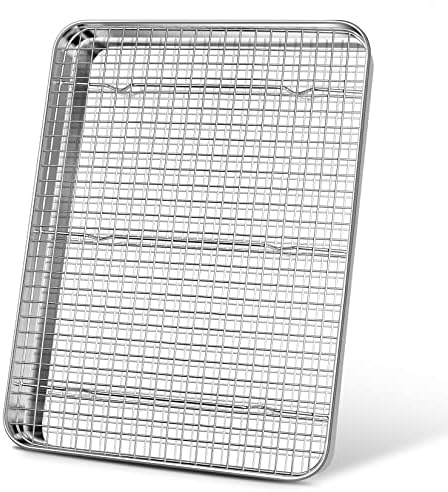 17.5 Inch Baking Sheet Pan with Rack Set, Joyfair Stainless Steel Half Size Oven Cookie Sheet Tray with Cooling Rack, Non-Toxic & Heavy Duty, Mirror Finishes &Easy Cleaning - (1 Pan + 1 Rack)