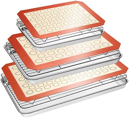 EWFEN Baking Set: Stainless Steel & Silicone Mat Set, 3 Sizes (13x18, 12x17, 9x13 inches), Multi-size Set with Versatile Use