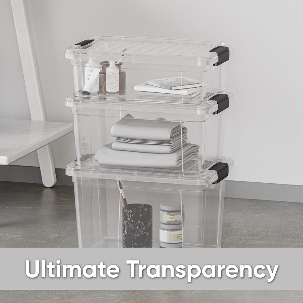 Superio Storage Bins with Lids- 3 Pack, 1.85 Qt Clear Boxes for Organizing, Stackable Plastic Containers- BPA Free, Non-Toxic, Odor Free, Organizer for Home, Office, Dorm