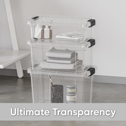 Superio Storage Bins with Lids- 3 Pack, 1.85 Qt Clear Boxes for Organizing, Stackable Plastic Containers- BPA Free, Non-Toxic, Odor Free, Organizer for Home, Office, Dorm