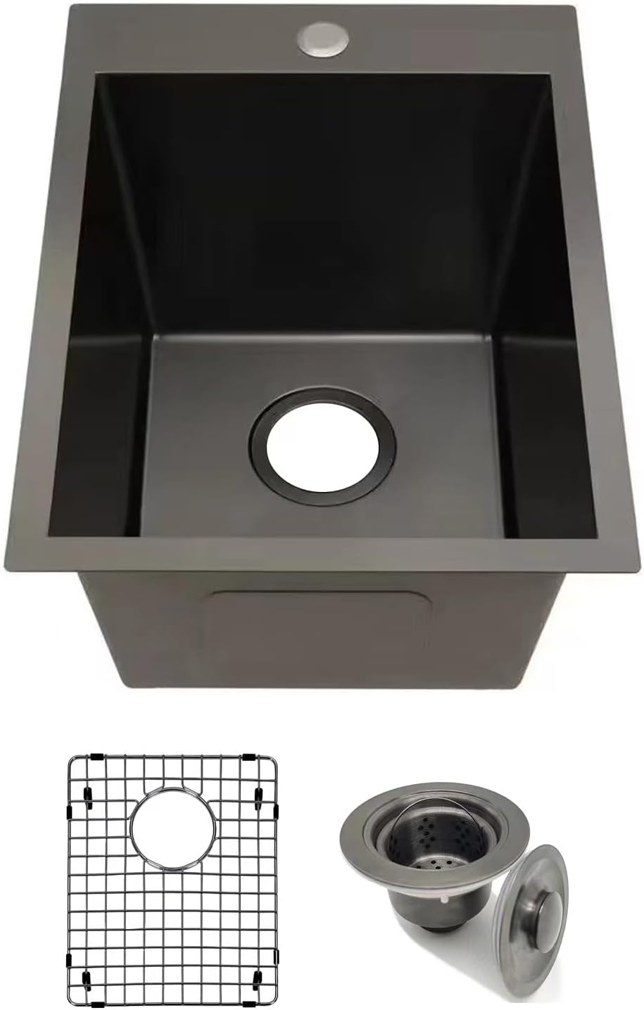 Yutong 16" x 20" Top-Mount/Drop in SS304 Stainless Steel Kitchen Black Sink Single Bowl Without Grid