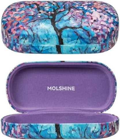 molshine Hard Shell Leather Sunglasses Case,Classic Large Glasses Case for Women Men,Sunglass Eyeglasses
