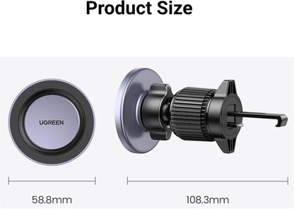 UGREEN Fits MagSafe Car Mount Upgrade Strong Enlarged Magnets for iPhone 14 13 12 Pro Max Series Magsafe Case, Super Stable Magnetic Phone Holder Car Vent Mount for All Phones with 2 Metal Rings