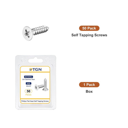 DTGN 100Pcs #6x1/2 Flat Head Wood Screws, 304 Stainless Steel Phillips Self Tapping Screws - Good for Woodworking, Furniture - Silver