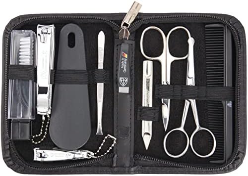 3 Swords Germany - brand quality 10 piece manicure pedicure grooming kit set for professional finger & toe nail care scissors clipper fashion leather case in gift box, Made by 3 Swords (003164)