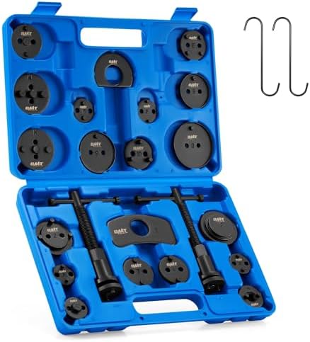Orion Motor Tech 24pc Brake Caliper Compression Tool Set, Heavy Duty Brake Piston Compressor and Wind Back Tool Kit for Brake Pad Replacement, Universal Disc Brake Caliper Set with Blue Case