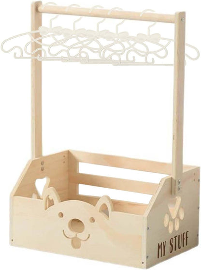 Wooden Baby Storage Organizer | Nursery Basket with 5 Hangers