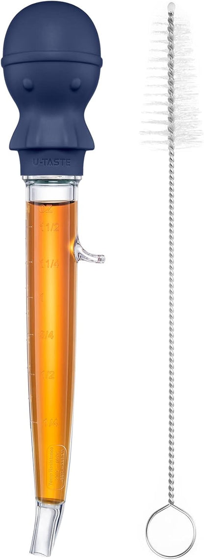 U-Taste 1.5oz Angled Turkey Baster - 228.2ºF Heat Resistant Food Grade Silicone Large Octopus Bulb Baster Set with Cleaning Brush for Cooking Basting Meat Poultry Beef Chicken (Black)