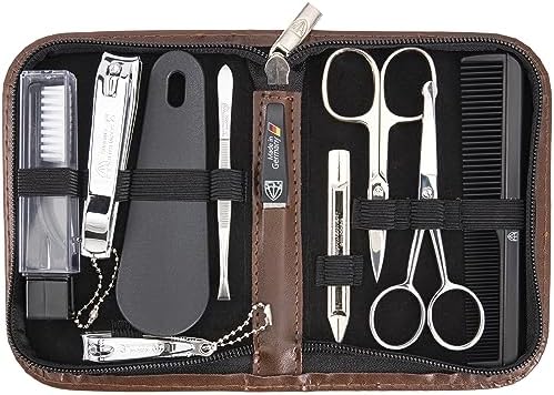 3 Swords Germany - brand quality 10 piece manicure pedicure grooming kit set for professional finger & toe nail care scissors clipper fashion leather case in gift box, Made by 3 Swords (003164)