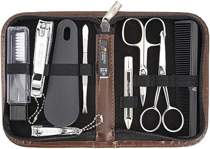 3 Swords Germany - brand quality 10 piece manicure pedicure grooming kit set for professional finger & toe nail care scissors clipper fashion leather case in gift box, Made by 3 Swords (003164)