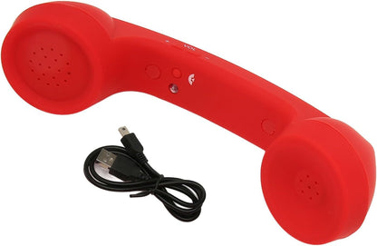 Qiilu Retro Telephone Handset for Mobile Phones - Rechargeable Radiation Proof Handset Receiver with USB Charging (Red)