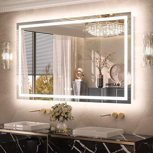 TETOTE LED Bathroom Mirror 20x28 Frontlit & Backlit Lighted Vanity Mirror Anti Fog Stepless Dimmable 3 Colors White/Warm/Natural,Double Lights,Wall-Mounted(Horizontal/Vertical)