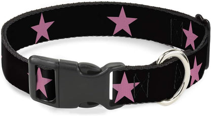 Buckle-Down PC-W21909-M Dog Collar Plastic Clip Buckle, 1"x11"-17", Star Black/White