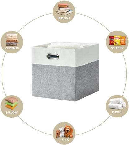 DECOMOMO Fabric Cube Storage Bin - Storage Baskets for Shelves, Kallax (Grey & White, 13 inch Cube) - 4 Pack