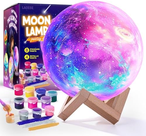 Paint Your Own Moon Lamp Kit for Kids – DIY 3D Moon Night Light with Wooden Stand, Creative Arts and Crafts Painting Set for Boys and Girls Ages 3–12+ - PuriLite