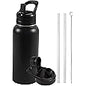 FineDine Water Bottle - Stainless Steel Insulated Water Bottle with Straw Lid, Flip Lid & Wide-Mouth Cap - Keeps Hot and Cold - 25 Oz / 739ml - Pure Pearly White