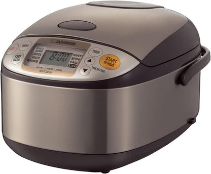 Zojirushi NS-TSC18 Micom Rice Cooker and Warmer, 10 cups, Uncooked, Stainless Brown