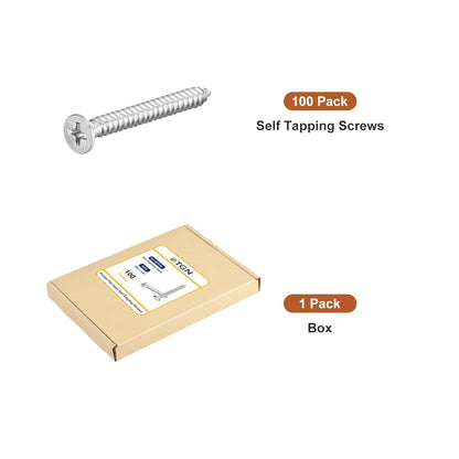 DTGN 100Pcs #8x1 Flat Head Wood Screws, 304 Stainless Steel Phillips Self Tapping Screws - Good for Woodworking, Furniture - Silver