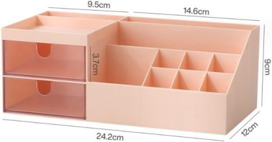 Desk Organizer Desktop Organizer Desk Storage Cosmetic Makeup Vanity Organizer Box for Office Supplies Bathroom Counter Desk Organiser Desktop Storage Organizer (Color : Blue, Size : 24.2 * 12 * 9cm)