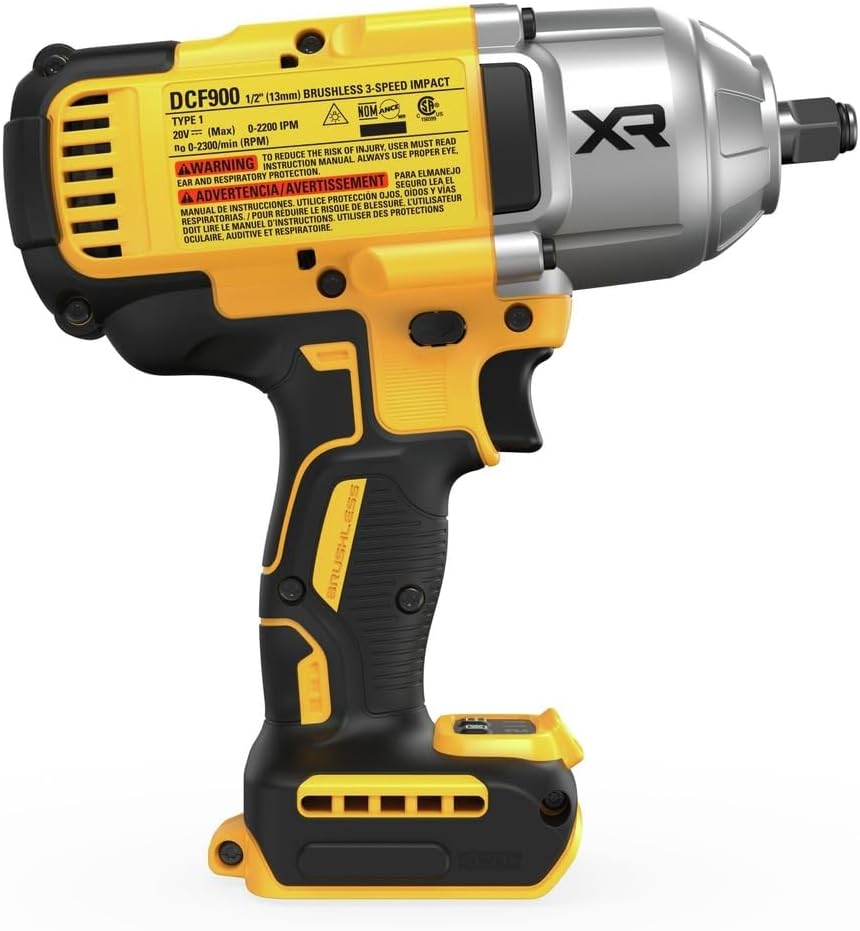 DEWALT 20V MAX XR Impact Wrench, 1/2 In Cordless, High Torque, 4 Speed Precision Mode, Tool Only (DCF900B)