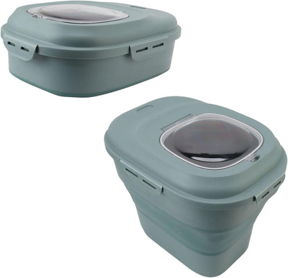 Collapsible Rice Food Container with Measuring Cup and Locking Lid for Pantry Organization 110lb Plastic 1 Unit (Green)