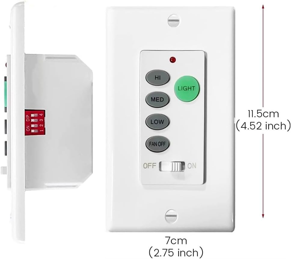 Universal Ceiling Fan Wall Remote Control 3 Speed Light Dimmer Switch 4-DIP Compatible with Hampton Bay, Harbor Breeze, Hunter (Wall Remote Control Only)