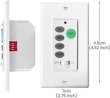 Universal Ceiling Fan Wall Remote Control 3 Speed Light Dimmer Switch 4-DIP Compatible with Hampton Bay, Harbor Breeze, Hunter (Wall Remote Control Only)