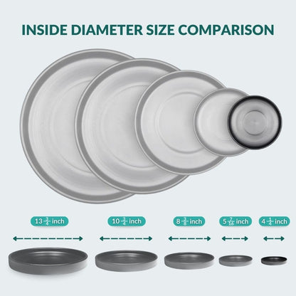 Heavy Duty Ceramic Black Plant Saucer - with Silicone Feet for Added Surface Protection - Scratch-Resistant Plant Drip Trays for Pots 8.3" at the Base or Less, Plant Plate, 7-8 Inch Plant Saucer
