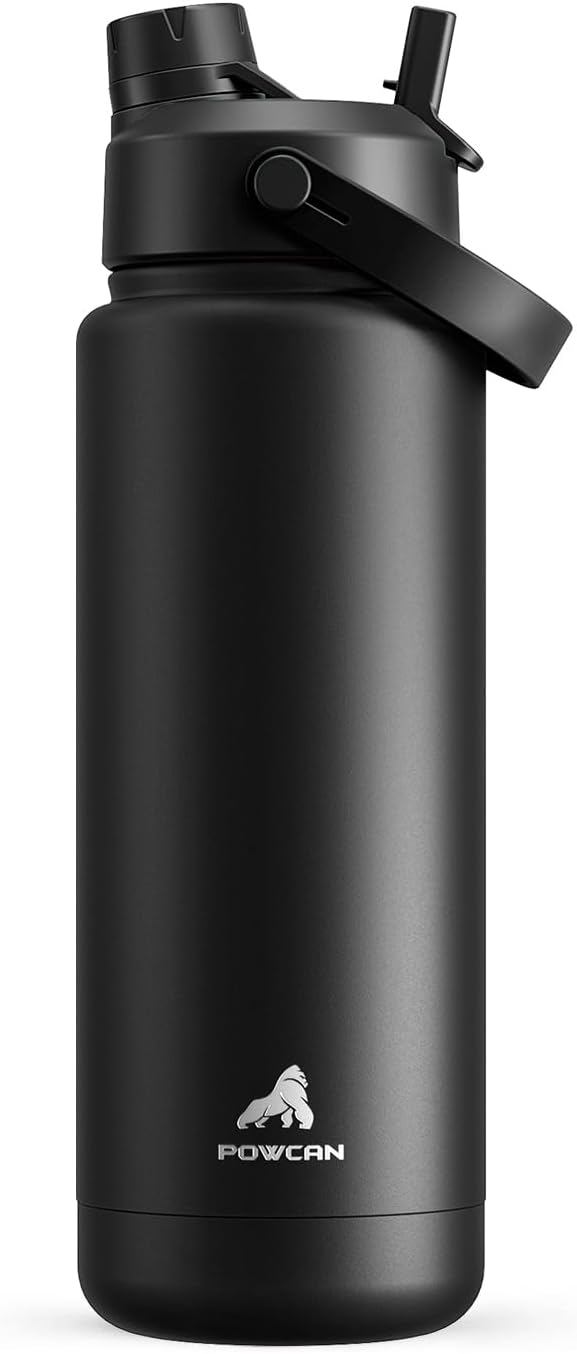 POWCAN 26 oz Insulated Water Bottle with 2-in-1 Straw and Spout Lid, Keep Cold 24H, Leak-Proof, Fits in Car Cup Holder, Stainless Steel Water Bottle for Sports, Travel, and School (Cotton Candy)
