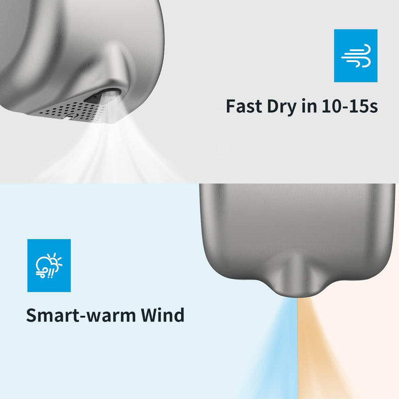 AIKE Surface Mounted High Speed Commercial Hand Dryer CUL Approved 120V 1500W, Brushed Stainless Steel Finish Model AK2800B