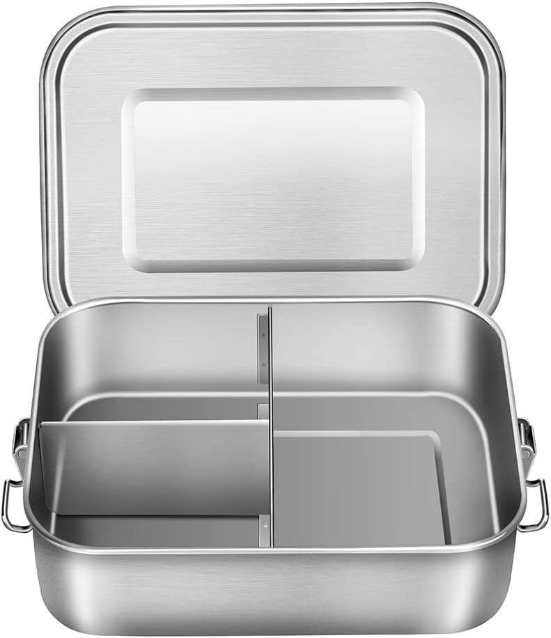 UPTRUST Leak Proof Stainless Steel Bento Lunch Container, (47OZ/1400ML) Metal Bento Lunch Box for Kids or Adults, 3 Compartment Packing Box for Work Lunch