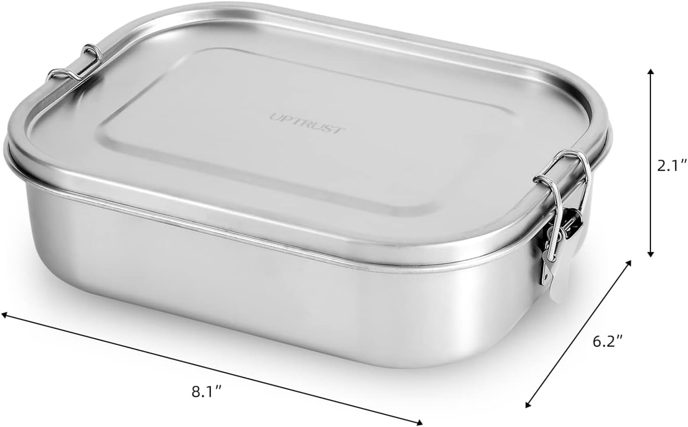 UPTRUST Leak Proof Stainless Steel Bento Lunch Container, (47OZ/1400ML) Metal Bento Lunch Box for Kids or Adults, 3 Compartment Packing Box for Work Lunch